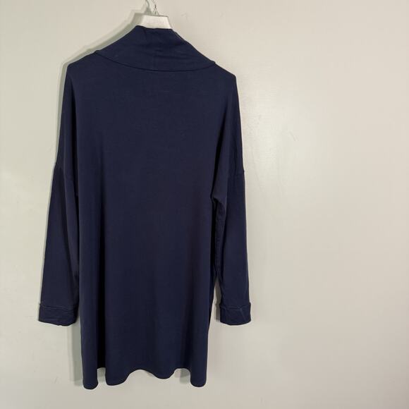 Eileen Fisher Mock Neck Long Sleeve Tunic Navy Blue Tencel Size M Longsleeves - Picture 3 of 6